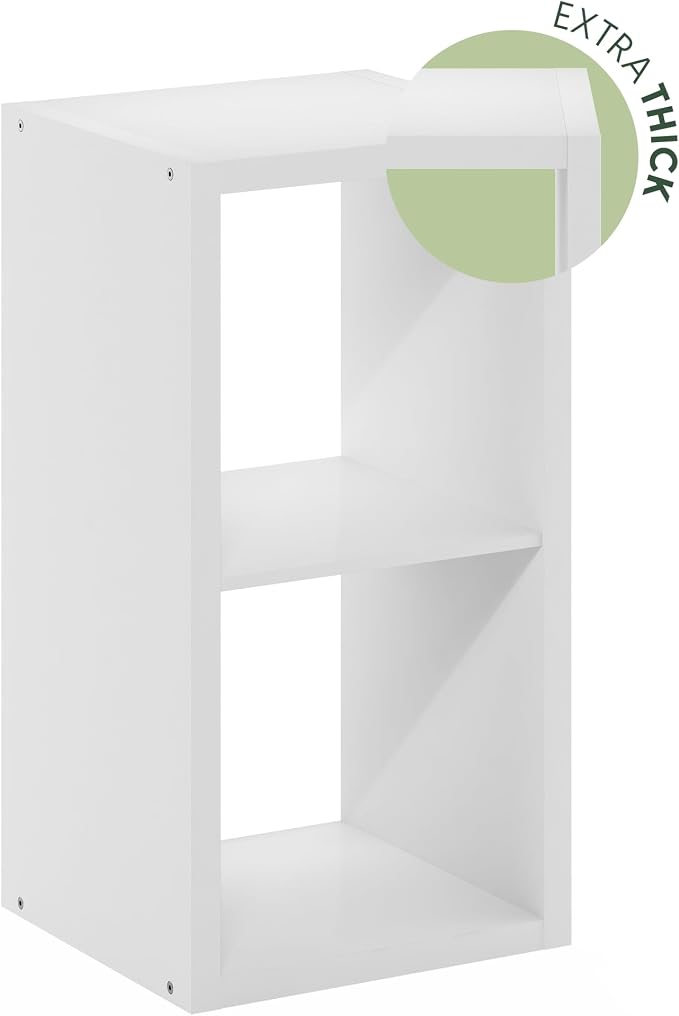 Furinno Cubicle Book Shelf, 2-Cube Bookshelf, Extra Thick Frame Horizontally & Vertically Reversible Bookcase with Open Back, 14.6 x 16 x 30, for Living Room, Bedroom, Home Office, Plain White
