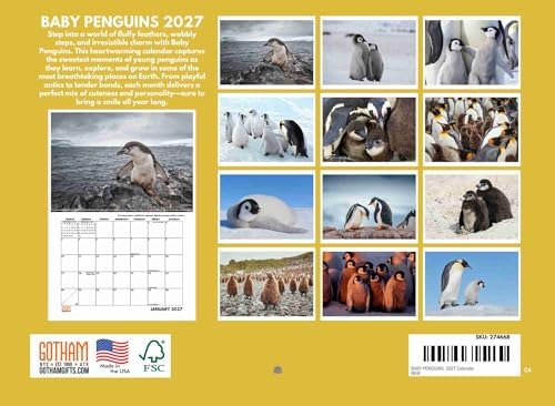 Baby Penguin Calendar 2027 Monthly Wall Calender 12 Month