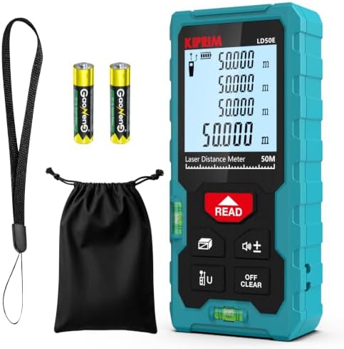 Kiprim LD50E Laser Distance Measure,165ft/50M,Backlit LCD,Ft/M/in Switch