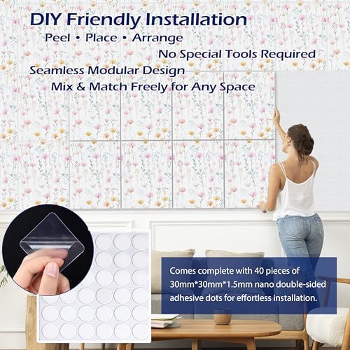 PINWELIFE® Acoustic Art Tiles – 8-Pack 12"x16" Sound Absorbing Panels, Seamless Wallpaper-Style Decorative Acoustic Wall Art, Echo Reduction for Home Studio/Office, Nano Tape Included