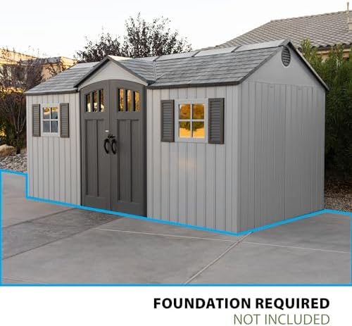 Lifetime Outdoor Storage Shed, 15x8 Ft, Gray, Resin Backyard Tool Shed with Lockable Doors and Weather-Resistant Panels