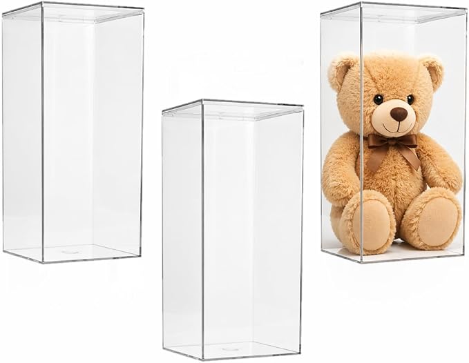 Clear Acrylic Display Box – 8 x 4 x 4 Inch Display Case for Action Figures, Figurines & Collectibles – Transparent Acrylic Organizer for Toy Display, Bathroom & Pantry Storage, 3 Pack
