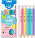 Pointer Pastel HB Pencils with Soft Eraser, Hexagonal Body, Pre-Sharpened, Assorted Colors, 12 Count