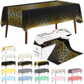 CXPSINC 54 Inch X 100 Feet Plastic Table Cover Roll Disposable Tablecloth with Slide Cutter for All Type/Shape Tables | Party, Banquet, Birthdays, Weddings(Black Golden Dot, 100 Feet)