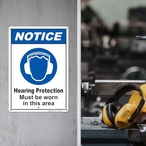 Brimar - 7" x 10" - Hearing Protection Must Be Worn Sign - .055″ Polyethylene Plastic - Bold Text - Easy Installation