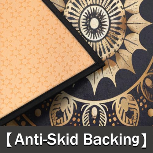 Half Round Door Mat Mandala Boho Bohemian Black Non Slip Washable Semi Circle Area Rug Absorbent Soft Half Moon Rug Floor Mat for Indoor Outdoor Kitchen Bathroom Patio Front Door Mat Decor