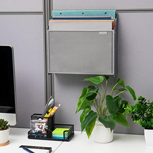 Mind Reader Vertical File Storage, Desktop Organizer, Wall Mount, Office, Metal Mesh, 12.5"L x 3.75"W x 11.5"H, Silver