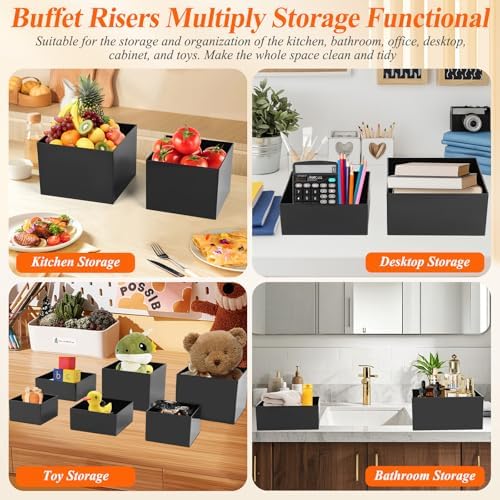 8Pcs Black Acrylic Buffet Risers with Mini Sign and Marker, Black Acrylic Risers for Party Catering Dessert Jewelry Collectibles with Hollow Bottoms Nesting Cube Box (9.5" 9" 8" 7.5" 6.8" 6" 5" 5")