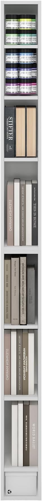 Furinno Fulda Book Shelf, 8-Tier Bookshelf, Bookcase with Space Saving Storage Shelf, 9.2 x 5.9 x 70.9, for Living Room, Bedroom, Home Office, White