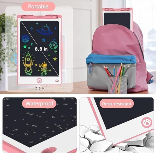 Hockvill LCD Writing Tablet for Kids 8.8 Inch, Toys for Girls Boys Drawing Pad for 3 4 5 6 7 Year Old Kids Toys, Children Christmas Birthday Gift for Kids Toddler Doodle Board Travel Essentials