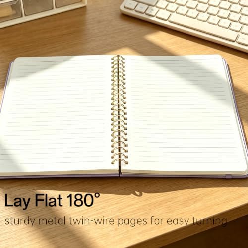 Hardcover Spiral Notebooks, 8.3" x 6.3" Lined Journal Set, 100 GSM Bleed-Resistant Paper, 200 Pages Twin-Wire Bound Notebook with Elastic Band & Category Stickers for Office, School