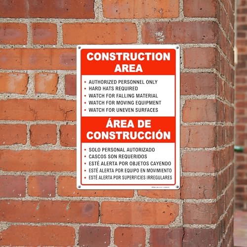 BRIMAR Bilingual Construction Area Rules Safety Sign, Red, 10 X 14 in