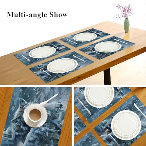 ALAZA Wolf Snow Winter 1 PC Placemats Rectangle Table Mat for Dining Table Restaurant Kitchen Home Decor, 12" x 18"