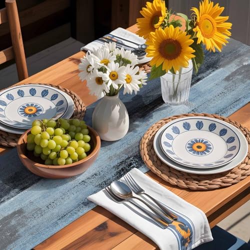 Blue Grey Graffiti Table Runner Dresser Scarf 13 x 120 Inch Abstract Oil Paint Art Mottled Texture Modern Table Runners Non-Slip Heat Resistant Kitchen Dining Table Decor for Home Indoor Outdoor