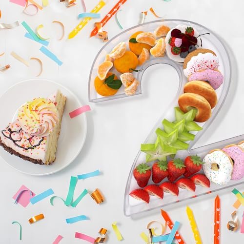 13.8" Extra Large Acrylic Number Charcuterie Board Box, Reusable Fillable Number Cake Candy Dish Display Serving Tray for Birthday Anniversary Party Decoration (2)