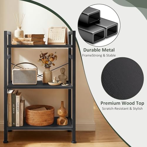 3 Tier Bookshelf, Free Standing Bookcase with Open Storage Shelves