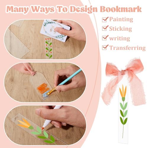 Yeaqee 100 Pcs Clear Acrylic Bookmark Blanks with Ribbon
