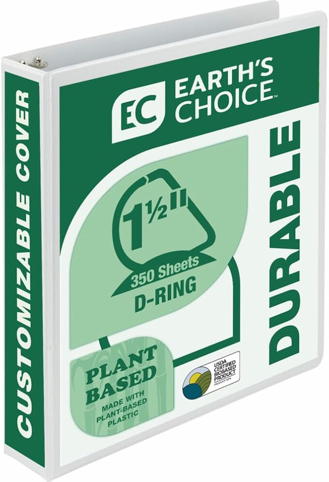 Samsill Plant-Based 1.5 Inch Durable D-Ring, View Binder, Eco-Friendly, USDA Certified Biobased, White