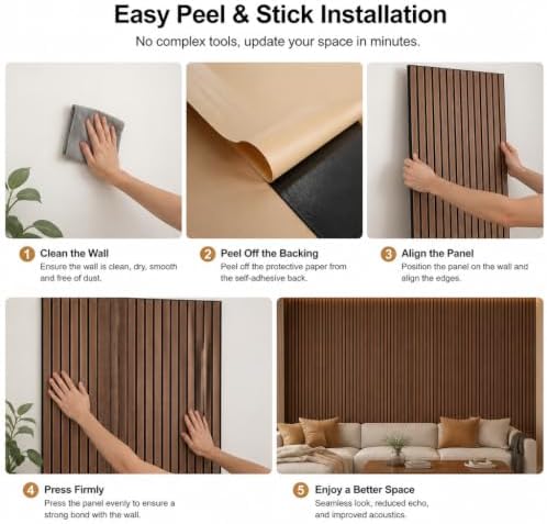 5 Pack Large Wood SlatWall Acoustic Panels for Wall 47.2 x 23.6 x 0.4 Inch Soundproof Absorbing Decor Panel Wood Veneer Panels for Living Room Bedroom Home Studio Office Decor(Wooden Stripes, 5 Pack)
