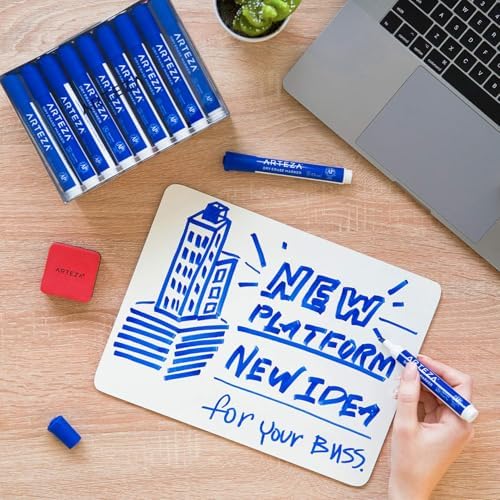 ARTEZA Dry Erase Markers, Bulk Pack of 36 Blue Whiteboard Markers with Chisel Tip, Low-Odor, Quick-Drying Ink for Office, Meeting Rooms & Home Use