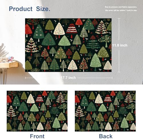 Batmerry Christmas New Year Linen Placemats Set of 4, Christmas Tree Cartoon Black Background Washable Table Mats for Kitchen Table Thickened Heat Insulation Dining Set Indoor Outdoor 12X18 in