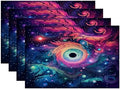 Batmerry Cosmic Swirls Stars Linen Placemats Set of 4, A Colorful Cosmic Scene Washable Table Mats for Kitchen Table Thickened Heat Insulation Dining Set Indoor Outdoor 12X18 in