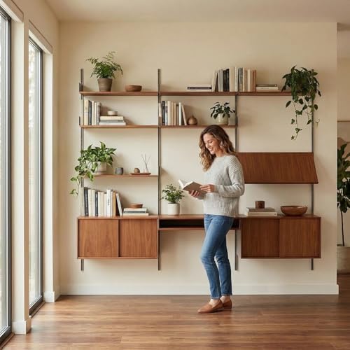 Rygcrud DIY Home Office Bookcase, 4 Tier Shelves with Storage Cabinet, Wall Mount Open Display Closet System for Book Clothing Organizer(200x240cm)