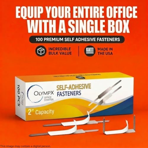 Self Adhesive Prong Paper Fasteners 100 Pack, 2 Inch Capacity, Steel Base
