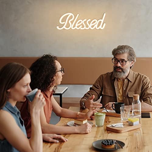 Blessed Neon Sign for Wall Decor 17x7 Inches - Blessed Led Light Up Sign 5V USB Powered with Dimmer,Led Neon Light Warm White Decor for Bedroom, Office, Home Room,Wedding Gifts