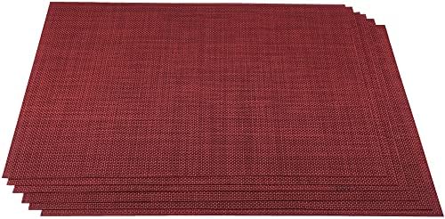 WAZAIGUR Placemats Crisscross Woven Vinyl Place Mats Set of 6 Red