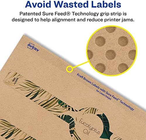 Avery® Kraft Brown Wraparound Band Labels, Sure Feed® Technology, 1.5" x 7.75", 500 Kraft Brown Labels, Print-to-the-Edge, Laser/Inkjet Printable Labels