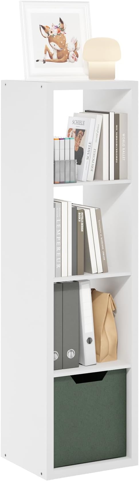 Furinno Cubicle Book Shelf, 4-Cube Bookshelf, Extra Thick Frame Horizontally & Vertically Reversible Bookcase with Open Back, 14.6 x 15.9 x 58, for Living Room, Bedroom, Home Office, Plain White