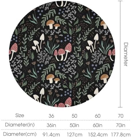 Mushroom Tablecloth, Cartoon Green Leaves Mushroom Wildflower Plant Botanical Herb Nature Garden Print Table Cloth for Home Kitchen Outdoor Party Picnic Wedding Decor, 70x70in