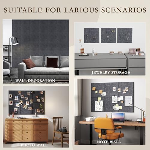 JBER Large Felt Bulletin Board 36" x 24", 6 Pack Felt Wall Tiles, Dark Gray