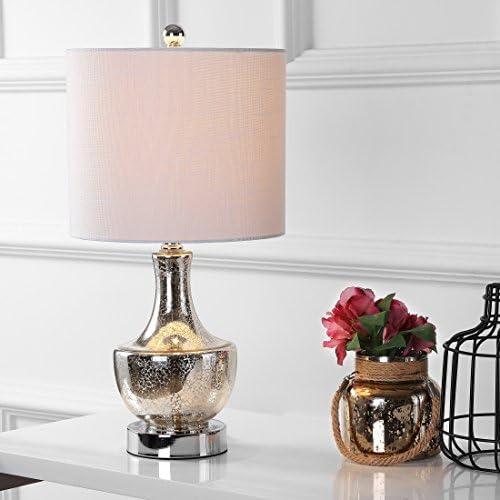 JONATHAN Y Colette 20" Glass Mini Bedside Table Lamp, Silver