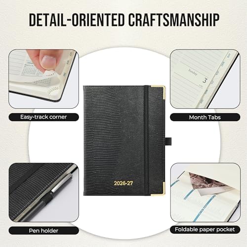 Planner 2026-2027 Weekly & Monthly Planner with Hourly Time Slots, 18 Month Academic Calendar July 2026 – Dec 2027, Vertical Layout, Monthly Tabs, Hardcover Business Agenda, Black