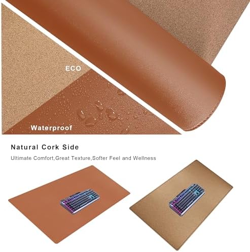 Mydours 40" x 20" Extra Large Desk Mat, PU Leather & Cork Desk Pad, (Brown)
