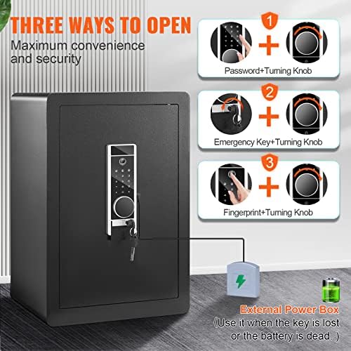 VEVOR Steel Security Safe - 2.2 Cubic Feet, Fingerprint & Digital Keypad Lock, Fire-proof Bag, Protect Cash, Gold, Jewelry, Documents - 15.8x13x23.6 inch
