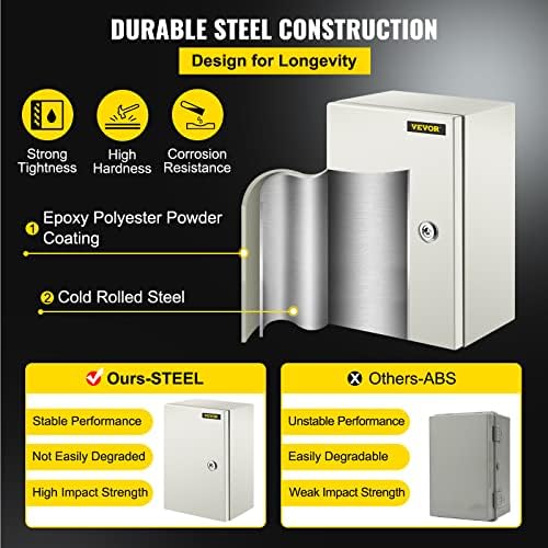 VEVOR NEMA Steel Enclosure, 12" x 8" x 6" NEMA 4X Steel Electrical Box,IP66 Waterproof & Dustproof,Outdoor/Indoor Electrical Junction Box,with Mounting Plate