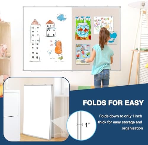 Large White Board Dry Erase Foldable Bulletin Board Combo 48x36 for Wall