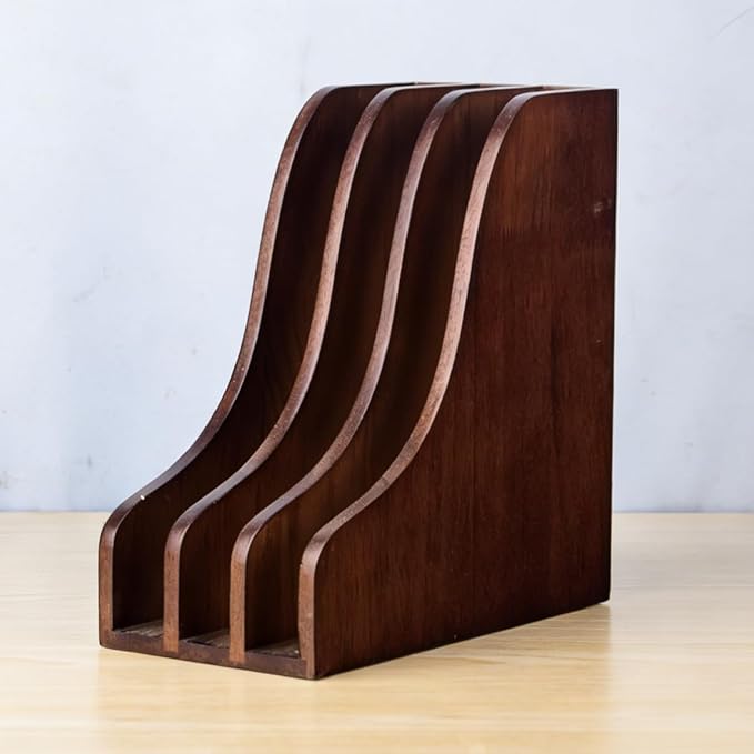 Solid Wood Vertical File Organizer, No Assembly Desk Mail Document Holder | Multifunctional Paper Mail Organizer for Office & Home, Custom Wooden Magazine File Holder for Books Binders Laptops, Desktop