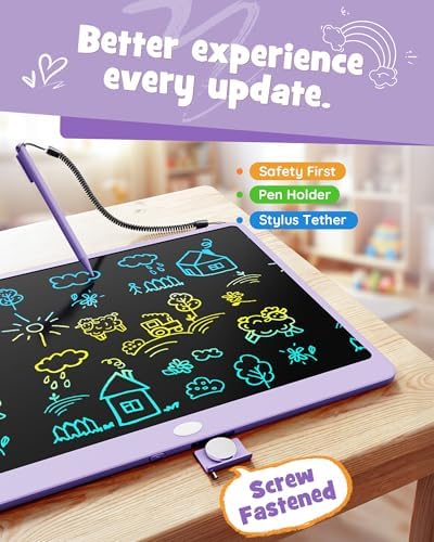 LCD Writing Tablet 16 Inch, Colorful Electronic Doodle Board Drawing Tablet, Memo Board, Drawing Pads with Lanyard, Travel Educational Toys Gifts for Kids Toddlers (Purple-16Inch)