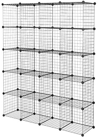 20-Cube Metal Wire Cube Storage with 1 Wooden hammer Stackable Storage Bins, Modular Bookcase, DIY Closet Cabinet Ideal for Living Room Bedroom, Home, Office 47''L x 14''W x 70''H Black (20-Cube)