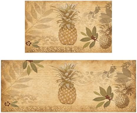 Boho Pineapple Kitchen Rugs and Mats for Floor 2 Piece Sets, Anti Fatigue Floor Mat in Front of Sink for Standing for Kitchen Decor 17"X30"+17"X47"