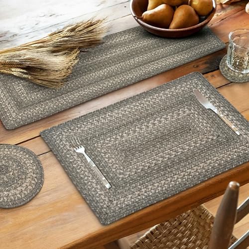 Homespice Grey Cloud Braided Table Runner for Farmhouse Decor, Rect 11x36