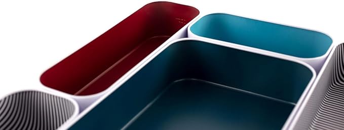 Three by Three Seattle Metal Drawer Organizer Tray Set, 5-Pc (Blue Berry) | Deep 2" food-safe metal bins; soft non-scratch base; perfect for kitchen utensils, tools & bulkier drawer items