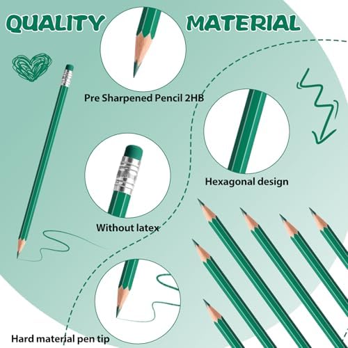 36 PCS Green Pencils with Eraser, Pre-Sharpened HB Pencils for Writing & Drawing, School Supplies for Kids Homework, Tests, Art Crafts & Teacher Grading (Green)