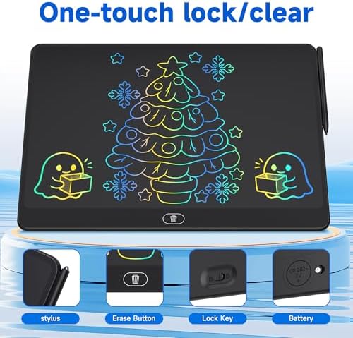 16 Inch Large LCD Writing Tablet for Kids, Colorful Reusable Electronic Doodle Board with Stylus, Educational Drawing Pad for Math Practice & Learning, Travel Essential Toys for Boys Girls (Black)