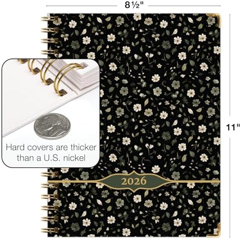 LARGE PRINT HARDCOVER 2026 Planner, 8.5"x11": 14 Months (November 2025 - December 2026), Daily Weekly Monthly Planner, Yearly Agenda, Bookmark, Pocket Folder and Sticky Note Set (Primrose)