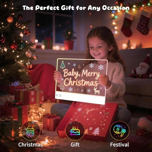 16" Rechargeable LED Drawing Board,13 Light Effects Neon Light Up Drawing Tablet,Dry Erase Glow Doodle Pad with Markers & Tracing Paper,Gift Toy for Boys Girls Birthday Christmas
